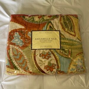 Pottery Barn Annabelle Silk Quilted Sham - Orange, Green, Cream